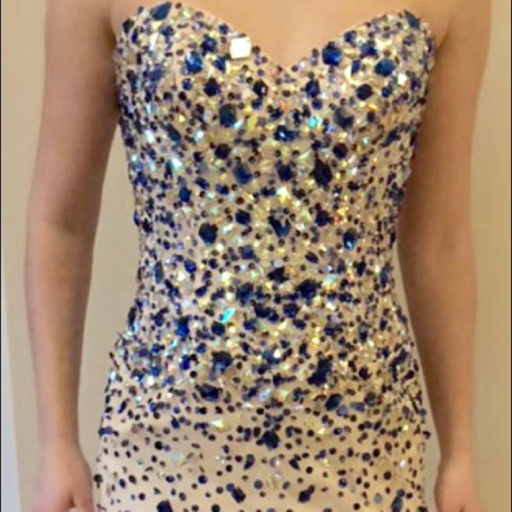 Gorgeous blue jeweled cream dress